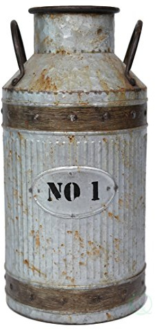 Galvanized Metal Rustic Milk Can, Large