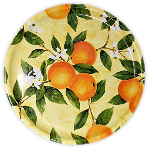 Lashuma rundes Melamin Deko Tablett Motiv: Orangen Hai, buntes großes Küchentablett 40 cm Ø