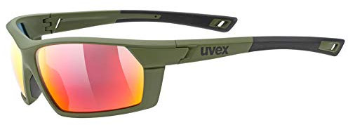 uvex sportstyle 225 - Sportbrille für Damen und Herren - starker Schutz vor Sonnenstrahlung - druckfreier Sitz & perfekter Halt - olive green/red - one size