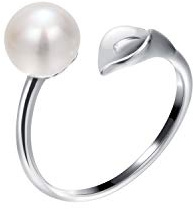 VIKI LYNN Anello da donna in argento fine 925 con perla coltivata, 8-9 mm, regolabile, anello aperto di fidanzamento, festa della mamma, Argento 925/1000 Perla di coltivazione d'acqua dolce