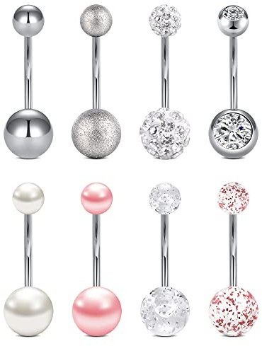 incaton Piercing Nombril 14mm Barre de Nombril Anneau de Nombril en Acier Inoxydable 14G Bananabells Piercing Ventre Barre pour Femmes