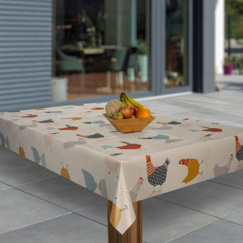 laro Wachstuch-Tischdecke Abwaschbar Garten-Tischdecke Wachstischdecke PVC Plastik-Tischdecken Eckig Meterware Wasserabweisend Abwischbar, Muster:Hühnerparty Bunt, Größe:90x120
