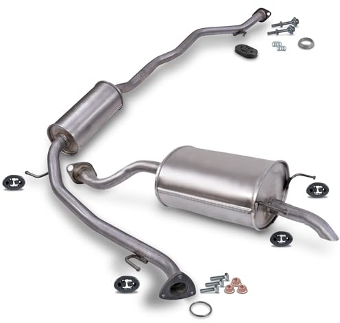 BESTPRICE Auspuff Schalldämpfer Set 1x Mittelschalldämpfer, 1x Endschalldämpfer inkl Montagezubehör Kompatibel mit HONDA JAZZ II (GD_, GE3, GE2)