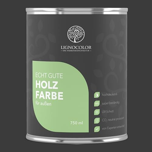 Lignocolor Holzfarbe Außen glänzend | wetterfeste Farbe für den Außenbereich (Schwarz glänzend, 2,5L) | hochdeckend & hochbeständig