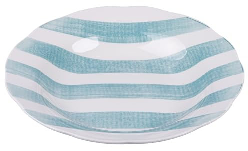 Set 6 Piatto fondo in porcellana, bordo smerlato decoro righe, turchese, Versilia