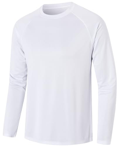 Mens Long Sleeve T-Shirts for Men Sports Gym T Shirts Breathable Quick Dry Athletic Running Performance Activewear Tops（T7510-White-L）