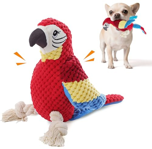 Fida Squeaky Dog Toys, Parrot Interactive Dog Toys for Boredom, Puppy Toys with Squeaker & Crinkle Tail & Rope Feet, Bird Dog Toy for Small/Medium/Large Dogs
