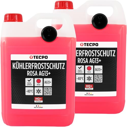 TECPO Kühlerfrostschutz Antifreeze AG13+, 10 Liter Kühlmittel rosa rot -40 C° Auto Kühlflüssigkeit Gebrauchsfertig LOBRID-Technologie | bis zu 5 Jahre Lebensdauer |