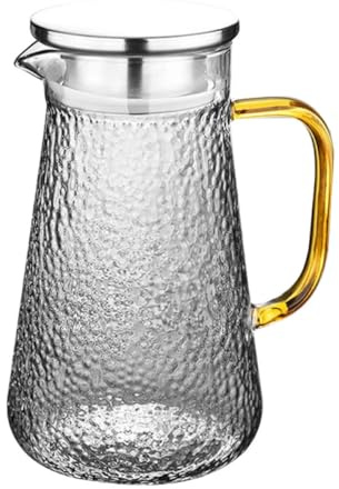Veemoon 1300ml Cool-resistant Glass Water Pitcher with Stainless Steel Lid, Large Capacity Juices Carafe for Home Beverage Serving