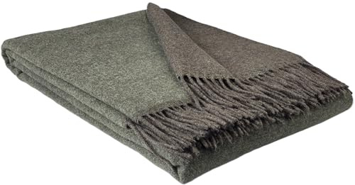STTS International Couverture en cachemire - 100 % laine mérinos - Cachemire - Mix - 140 x 200 cm - Plaid très doux - Plaid douillet Faro (marron-olive (double face))