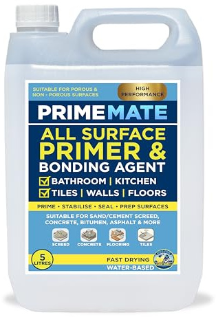 PrimeMate 5L All Surface Waterproof Primer & Bonding Agent for Bathroom Kitchen Tiles Walls Floors APEO Free - Prime Stabilise Seal & Prep - Suitable for Sand/Cement Screed Concrete Bitumen & More