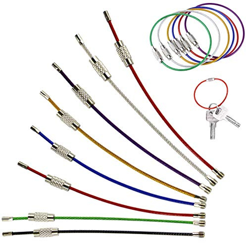 UOOOM 20Stk. Farbige Stahldraht Schlüsselring Edelstahl Draht Schlüsselanhänger aus Drahtseil mit Drehverschluß für Hängende Keys Ring Gepäckanhänger Tags (20 cm / 8 Zoll, 20 Stück)