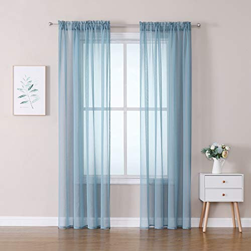 MIULEE 2er Set Sheer Voile Vorhang Stangedurchzug Transparente Gardine Polyester Fensterschal Transparent Wohnzimmer Luftig Dekoschal für Schlafzimmer 140 X 245 cm (B x H),Rod Pocket Staubiges Blau