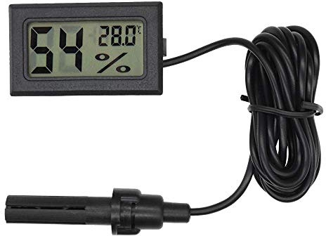 Eidyer Thermomètre hygromètre digital, mini sonde intégrée, jauge d’humidité, de température pour incubateur de reptiles, aquarium, volailles, bureau, salon, noir, 4,8 x 2,8 x 1,5 cm
