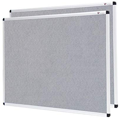VIZ-PRO Notice Board Felt Grey, 2 Pack, 120x90cm, Silver Aluminium Frame