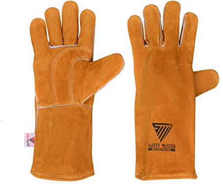 SAFETY MASTER Premium Quality Heavy Duty Welding Gloves, Extreme Heat & Fire Resistant Leather, Thorn Proof Thickened Gauntlets with Kevlar Stitching, Colour: Brown.(35 cm)