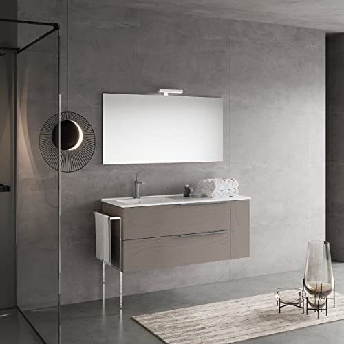 Kiamami Valentina Mueble DE BAÑO con Lavabo A LA Izquierda 120CM Efecto Madera Gris Ceniza | New York