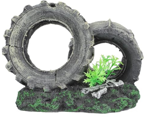 Generic Resin Car Tire Aquarium Ornament - Black Fish Tank Decoration - Classic Style - Tabletop - Polished Finish