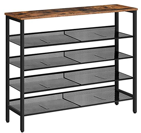 HOOBRO Schuhregal, 5-lagiges Schuhschrank, Verstellbares Schuhablage, Flach und Neigbar, 100 x 30 x 85 cm, Stabil, Metall, Eingang, Korridor, Industrie, vintagebraun-schwarz EBF101XJ01