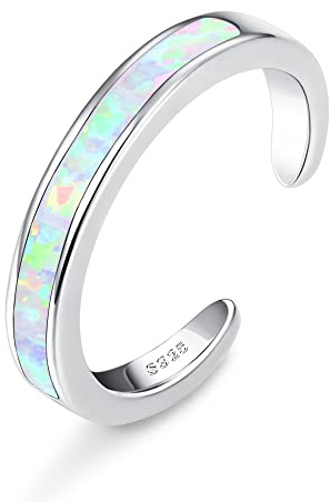 FIASASO 925 Sterling Silver Toe Rings for Women Adjustable 14K White Gold Plated Flower Cz Snake Twist Opal Band Rings Summer Beach Open Toe Rings Foot Jewelry