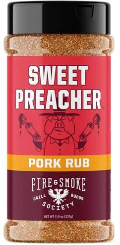 Fire & Smoke Society Sweet Preacher Pork Rub | BBQ Seasoning for Smoking and Grilling Meat | Pulled Pork Ribs Chops, Poultry, Chicken, Beef, Dry BBQ Rubs and Spices | XL 11.9 oz
