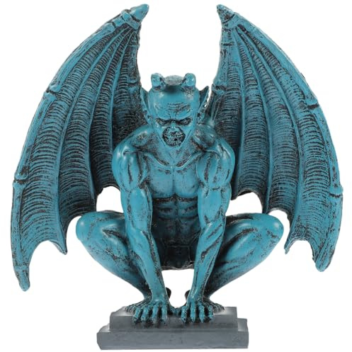 SAFIGLE Statue De Gargouille Gothique en RéSine：DéCoration De Jardin Et Maison, Figurine De Monstre avec Ailes, 19x19x8cm, Bleu Ciel