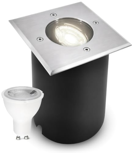 SSC-LUXon JUAVI Bodeneinbaustrahler eckig IP67 GU10 7W dimmbar neutralweiß | Dimmbarer Bodenspot eckig IP67 für Garten, Wege & Terrasse - neutralweiß, schwenkbar, befahrbar, inkl. GU10 LED