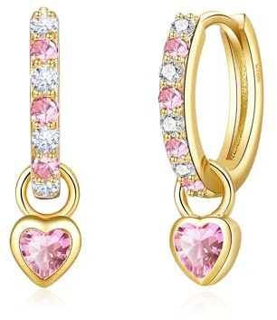 XOEMEL Boucles d'oreilles créoles en argent 925 pour femme - Petites boucles d'oreilles avec zircone - En forme de cœur - Hypoallergéniques - Pour femme, 9 mm, Argent sterling, Pas de pierre précieuse