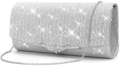 Pardofelis Elegante Damen Clutch Silber, Abendtasche mit Glitzer, Handtasche für Stilvolle Damen, Klein und Elegant, Glitzertasche für Hochzeit Prom Party (Silber)