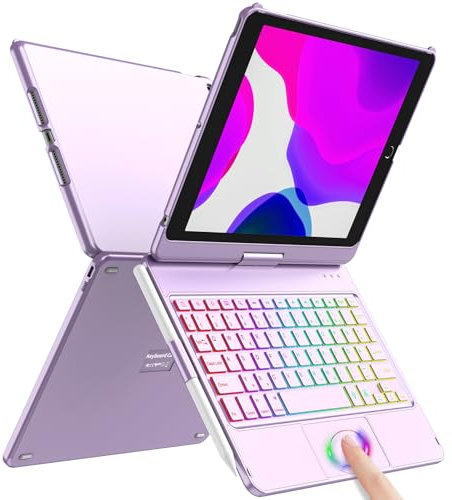 Tastatur Hülle für iPad 10.2 Zoll,für iPad 9/8/7 Generation Hülle,360° Touchpad Flip Hartschale Slim Cover,Kabellose Bluetooth Tastaturhülle,7 Hintergrundbeleuchtungen, Auto Sleep/Wake,QWERTZ Layout