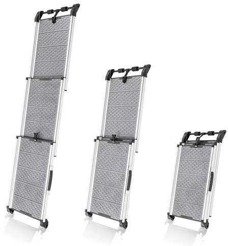 Hunderampe Auto Klappbar- Teleskop Alu Rampe für große Hunde - Stabile Hundetreppe Auto & SUV - rutschfest - Reflektierende Seiten - Hundeleiter Auto - 90kg Belastbarkeit - Befestigungsclip - Grau