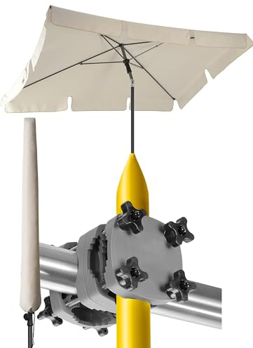 Menz 200x125 cm Sonnenschirm Balkon 3-IN-1 SET in Beige - UV50+ Sonnenschirm + Sonnenschirmhalter Balkongeländer + Sonnenschirmhülle - Sonnenschutz Balkon