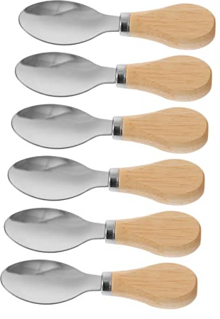 IMIKEYA 6pcs Wooden Handle Short Spoon Stainless Steel Cheese Spoons Slotted Charcuterie Utensils Kitchen Scoop Swiss Cheese
