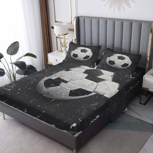 zcsm Soccer Sheets Twin Size - Boys Sports Bed Sheets, Soft Microfiber & Deep Pocket & Wrinkle Free Patterned Bedding Sheets & Pillowcases, 3 Piece (1 Fitted Sheet, 1 Flat Sheet, 1 Pillow Case)