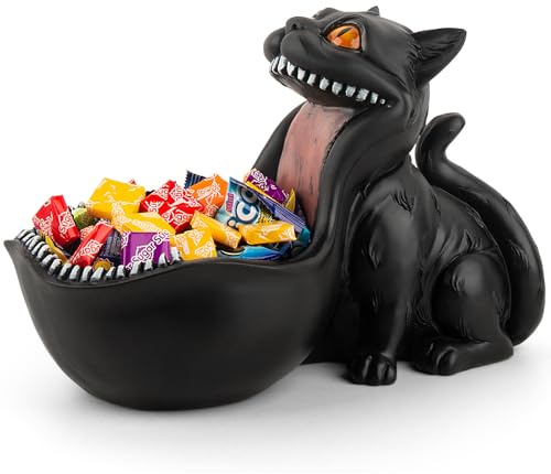 Cat Candy Bowl Gothic Decor Black Cat Statue Decorative Bowl Large Candy Dish for Office Desk Cute Key Bowl for Entryway Table Big Mouth Cat Gifts