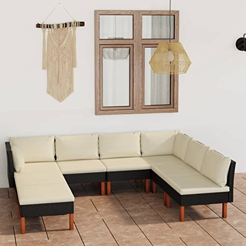 Homgoday 8-TLG. Garten-Lounge-Set mit Kissen Gartenmöbel Set Gartenlounge Sofa Balkon Lounge Sofa Ecksofa Garten Sitzgruppe Balkonmöbel Gartengarnitur Poly Rattan Schwarz