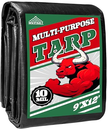 Tarp 9x12 ft Heavy Duty 100% Waterproof 10mil,UV Resistant,Durable Grommets and Reinforced Edges Green/Black Tarp for Camping, Swimming Pools,Car Coverage -by MVPNET