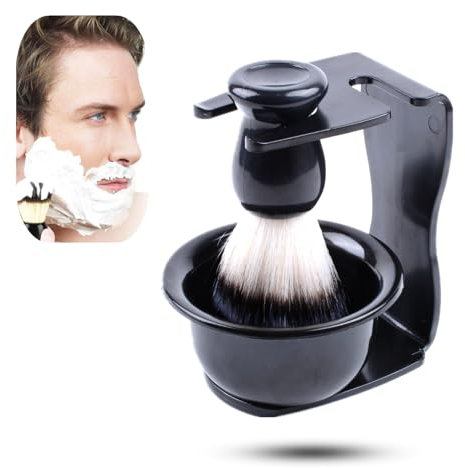 1 Set Shaving Brush Professional Beard Brush Shaving Tool 3 in 1 Shaving Kit with Shaving Stand and Bowl for Men(Black)