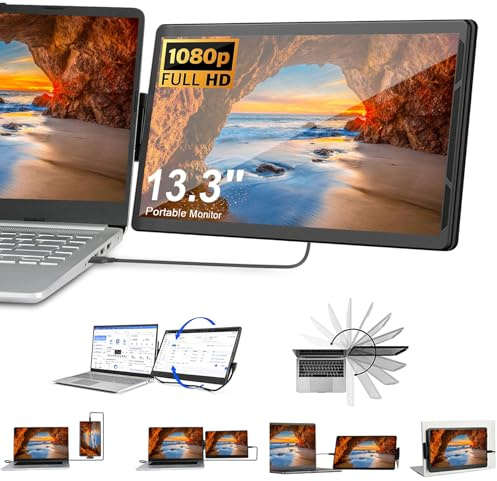 Extensor de Pantalla Portátil Full HD IPS de 13.3 Pulgadas - Monitor Dual Compatible Con Mac, PC, Chrome y Windows - Mini Monitor Para Laptop