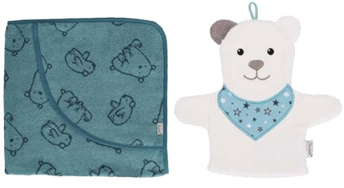 Sterntaler GOTS Badetuch 100x100 und GOTS Waschhandschuh Eisbär Elia
