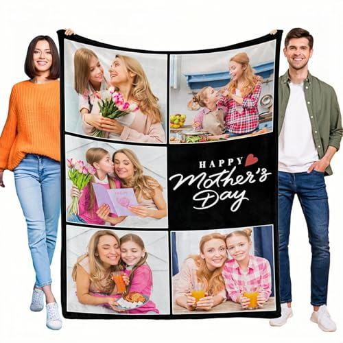LKSCUDIY Personalisierte Decke mit Foto Fotodecken selbst gestalten Bedrucken Lassen 1–10 Fotocollage und Text,Decke Flanell personalisiert für Kinder,Geburtstag-5Foto