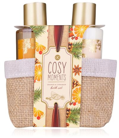 Accentra Coffret cadeau de douche pour femme Cosy Moments dans une belle boîte cadeau en toile de jute, kit de soin 2 pièces avec gel douche et lotion pour le corps - Coffret cadeau bien-être pour un