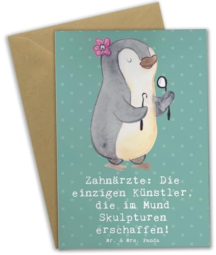 Mr. & Mrs. Panda Grußkarte Zahnarzt Künstler - Geschenk, Zahnarzt-Fans, neujahrskarte, Humor, Zahnpraxis, Berufsliebe, handgefertigte Geschenke, einladungskarten, Wertschätzung, weihnachtskarten