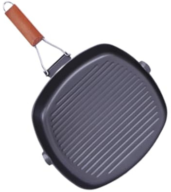 TOPBATHY Sartén para Freír Carne de Hierro Diseño Interior a Rayas, Plegable y Fácil de Limpiar, Adecuado para Cocinar en Casa