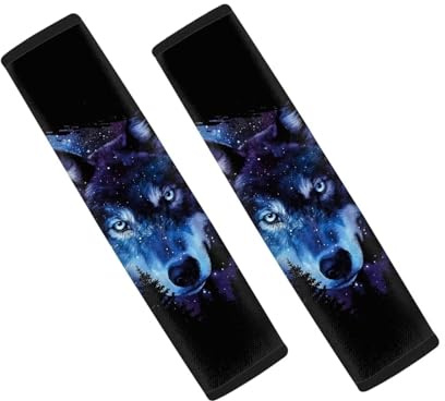 Wanyint Wolf Galaxy Forest, cuscinetti per cintura di sicurezza per auto, unisex, antiscivolo, traspiranti, universali, adatti alla maggior parte delle auto e SUV, confezione da 2