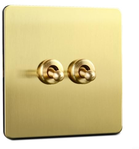 Aprilsunnyzone Interruptor basculante decorativo de latón estilo vintage, placa de pared tipo 86 para control de luz y ventilador (2 bandas)