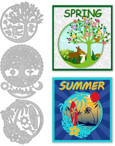 INFUNLY 3 Stück Baum Grenze Schneiden stirbt für Kartenherstellung Baum Grenze Metall Schneiden stirbt Baum Blätter Runde Grenzen Schneiden stirbt Blume Pflanzen Prägen Schablonen für DIY Scrapbooking