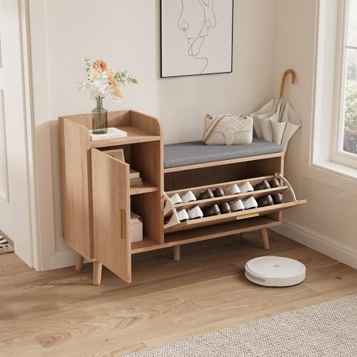 Fofetbfo - Armario para zapatos, con 2 puertas, separadores ajustables, armario de almacenamiento para zapatos, efecto madera, 69 x 35 x 100 cm
