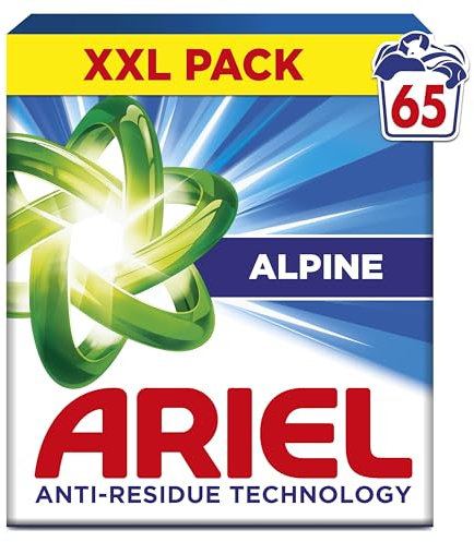 Ariel Lessive Poudre Dissolution Rapide 3.575kg, 65 Lavages, Alpine, Avec technologie anti-résidu, élimine les taches en 1 seul lavage