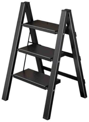Échelle pliante portative Échelle pliante portable épaissie télescopique 3/5 marches escalier en alliage d'aluminium multifonctionnel petite échelle tabouret échelle domestique Escabeau(Noir,Petit)